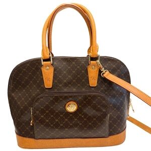 RIONI Signature Dome Handle/shoulder Bag Brown Canvas W/ Tan Leather Trim NEW!